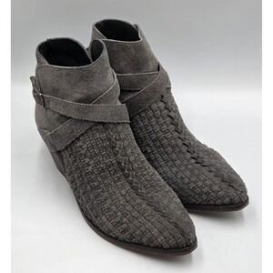 Free People Gray Woven Suede Buckle Ankle Bootie Pointed Toe Womens EU 38 US 7.5